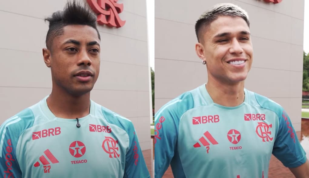 Bruno Henrique e Luiz Araújo celebram marcas pelo Flamengo