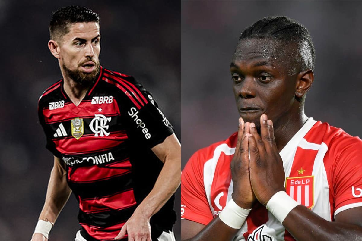 Montagem da esquerda pra direita com Jorginho jogando pelo Flamengo e Edwuin Cetré em campo pelo Estudiantes