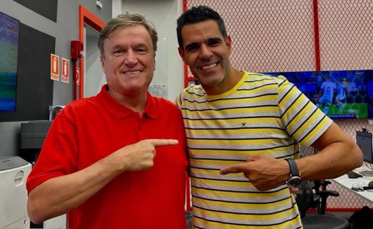 Narrador Luiz Carlos Largo, da ESPN, é torcedor do Flamengo; locutor em foto com Paulo Andrade