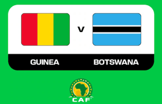 Bandeiras de Guiné e Botswana antes do jogo pelas Eliminatórias Africanas da Copa do Mundo 2026.