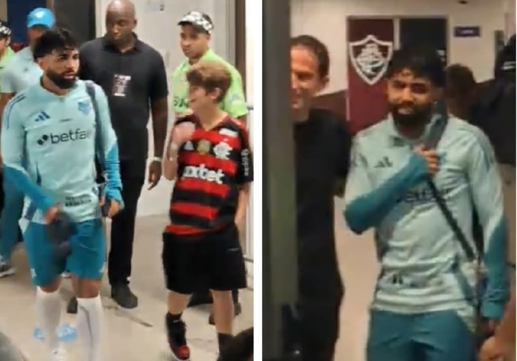 Gabigol conversa com tecnico Filipe Luís e seu filho nos bastidores do Maracanã após Flamengo X Cruzeiro