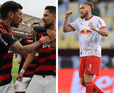 Flamengo comemora gol e Pitta pelo Bragantino