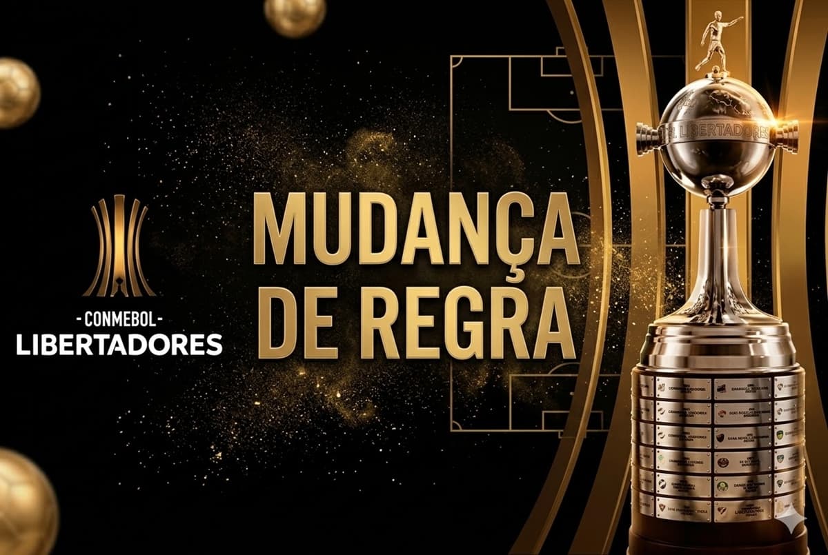 Logo e troféu da Libertadores + texto "mudança de regra"